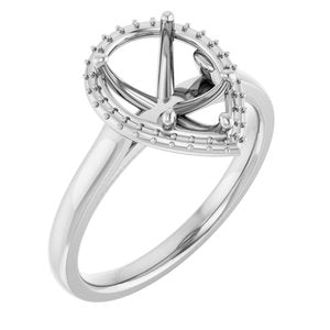 14K White Gold 10x7 mm Pear Halo-Style Engagement Ring Mounting
