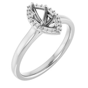 14K White Gold 8x4 mm Marquise Halo-Style Engagement Ring Mounting