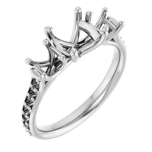 14K White Gold 7.4 mm Round Three-Stone Engagement Ring Mounting