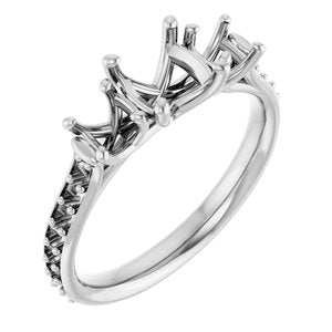 14K White Gold 6.5 mm Round Three-Stone Engagement Ring Mounting