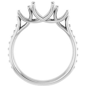 14K White Gold 7 mm Cushion Three-Stone Engagement Ring Mounting