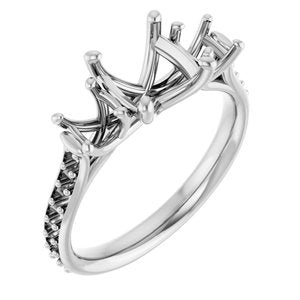 14K White Gold 7 mm Cushion Three-Stone Engagement Ring Mounting
