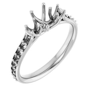 14K White Gold 6x4 mm Emerald Three-Stone Engagement Ring Mounting