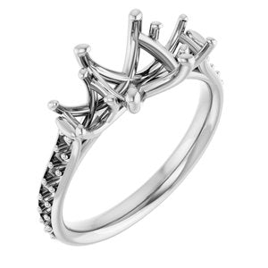 14K White Gold 9x7 mm Oval Three-Stone Engagement Ring Mounting