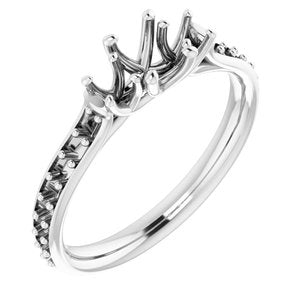 14K White Gold 6x4 mm Oval Three-Stone Engagement Ring Mounting