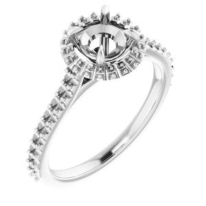 14K White Gold  6 mm Round Engagement Ring Mounting