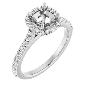 14K White Gold 6x6 mm Cushion 1/3 CTW Natural Diamond Semi-Set Engagement Ring