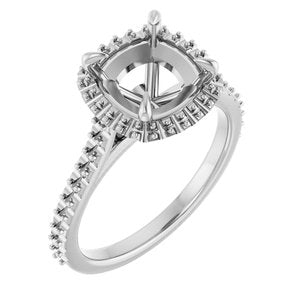 14K White Gold  8 mm Cushion Engagement Ring Mounting