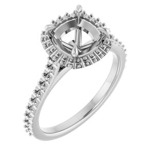 14K White Gold  7 mm Cushion Engagement Ring Mounting