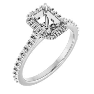 14K White Gold  7x5 mm Emerald Engagement Ring Mounting
