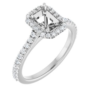 14K White Gold 7x5 mm Emerald 1/3 CTW Natural Diamond Semi-Set Engagement Ring