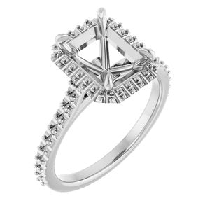 14K White Gold  9x7 mm Emerald Engagement Ring Mounting