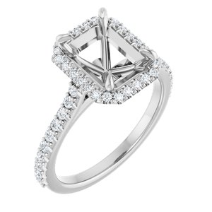 14K White Gold 9x7 mm Emerald 1/3 CTW Natural Diamond Semi-Set Engagement Ring