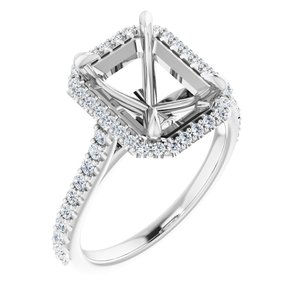 14K White Gold 10x8 mm Emerald 1/3 CTW Natural Diamond Semi-Set Engagement Ring