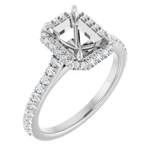 14K White Gold 8x6 mm Emerald 1/3 CTW Natural Diamond Semi-Set Engagement Ring