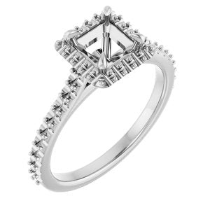 14K White Gold  5 mm Square Engagement Ring Mounting
