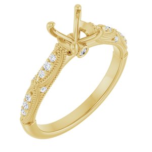 14K Yellow Gold 6.5 mm Round 1/10 CTW Natural Diamond Semi-Set Engagement Ring 
