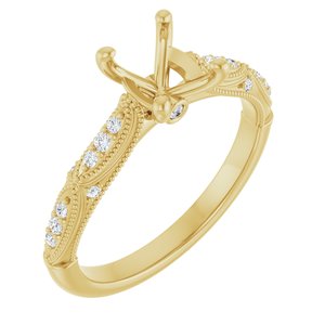 14K Yellow Gold 8 x 6 mm Oval 1/10 CTW Lab-Grown Diamond Semi-Set Engagement Ring