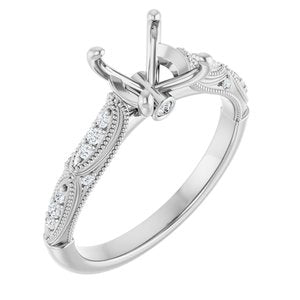 Platinum 7.4 mm Round 1/10 CTW Natural Diamond Semi-Set Engagement Ring  