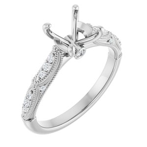 Platinum 7.4 mm Round 1/10 CTW Natural Diamond Semi-Set Engagement Ring