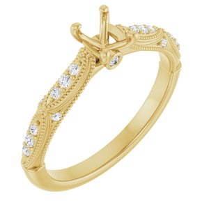 14K Yellow Gold 6x4 mm Oval 1/10 CTW Natural Diamond Semi-Set Engagement Ring 