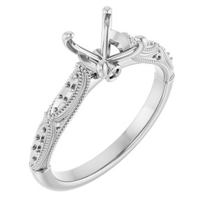 14K White Gold  7 mm Round Engagement Ring Mounting