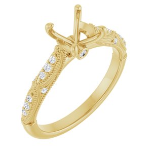 14K Yellow Gold 7 mm Round 1/10 CTW Lab-Grown Diamond Semi-Set Engagement Ring