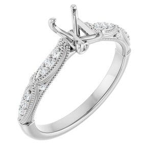 14K White Gold 6x4 mm Emerald  1/10 CTW Natural Diamond Semi-Set Engagement Ring