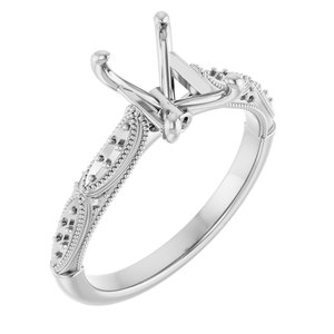 14K White Gold  8x6 mm Emerald Engagement Ring Mounting