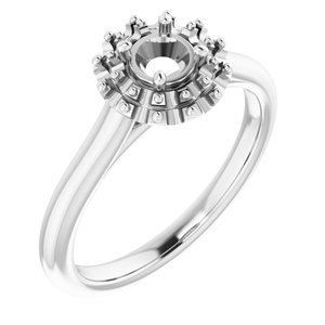 14K White Gold  4.4 mm Round Engagement Ring Mounting