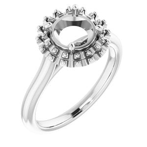 14K White Gold  7 mm Round Engagement Ring Mounting