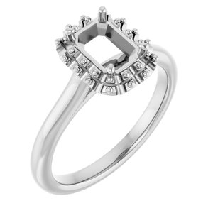 14K White Gold  7x5 mm Emerald Engagement Ring Mounting