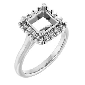 14K White Gold  7 mm Square Engagement Ring Mounting