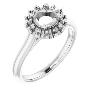 14K White Gold  6 mm Round Engagement Ring Mounting