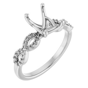 14K White Gold  8x6 mm Emerald Engagement Ring Mounting