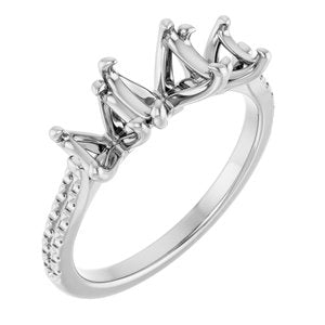 14K White Gold 6.5 mm Round French-Set Three-Stone Engagement Ring Mounting