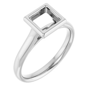 14K White Gold  5.5 mm Square Solitaire Engagement Ring Mounting