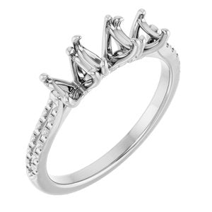 Platinum 5.2 mm Round French-Set Three-Stone Engagement Ring Mounting   