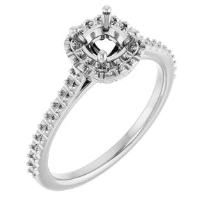14K White Gold  5 mm Cushion Engagement Ring Mounting