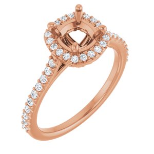 14K Rose Gold 6x6 mm Cushion 1/3 CTW Natural Diamond Semi-Set Engagement Ring