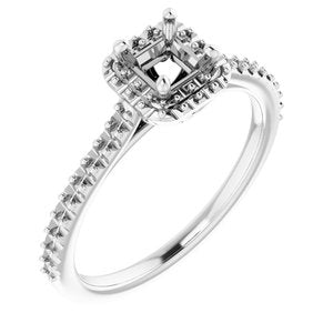 10K White Gold  4 mm Square Engagement Ring Mounting