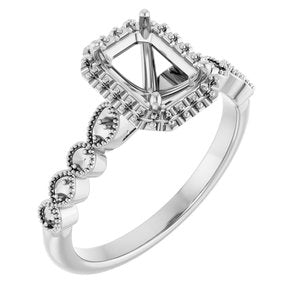 14K White Gold  7x5 mm Emerald Engagement Ring Mounting