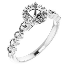 14K White Gold  4.8 mm Round Engagement Ring Mounting