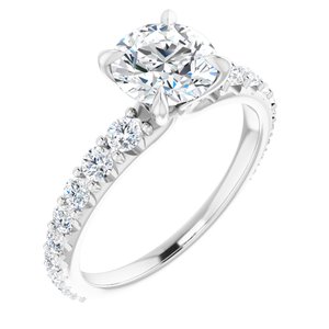 14K White Gold 7 mm Round 1/2 CTW Natural Diamond Semi-Set Engagement Ring