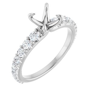 14K White Gold 6.5 mm Round 1/2 CTW Natural Diamond Semi-Set Engagement Ring