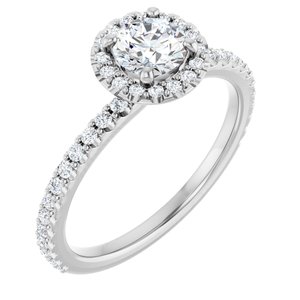 14K White Gold 5.2 mm Round 1/3 CTW Natural Diamond Semi-Set Halo-Style Engagement Ring