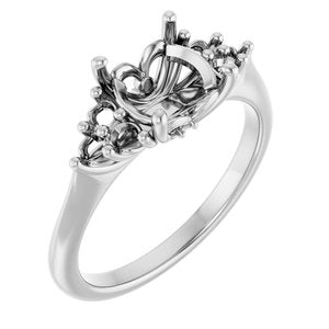 14K White Gold  8 mm Round Engagement Ring Mounting