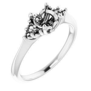 14K White Gold  6 mm Round Engagement Ring Mounting