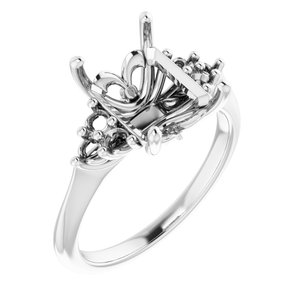 14K White Gold  10x8 mm Emerald Engagement Ring Mounting