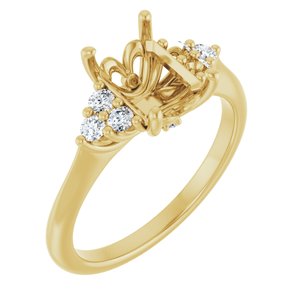 14K Yellow Gold 8x6 mm Emerald 1/6 CTW Natural Diamond Semi-Set Engagement Ring